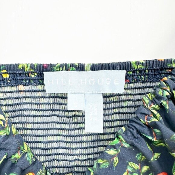 Hill House Home The Alexa Top Cropped Floral Print V-Neck Navy Blue Green S - Picture 4 of 6